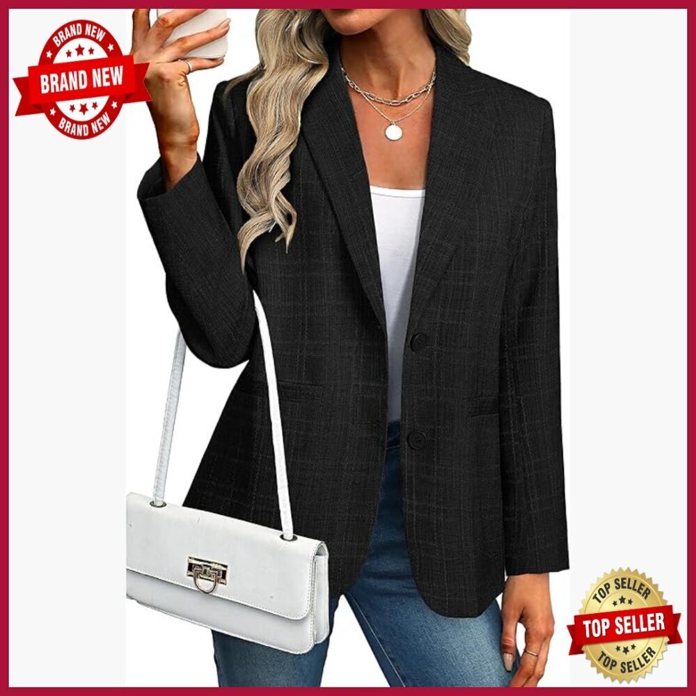 Oversized Blazer Long Sleeve Open Front Notch Lapel Pockets Business Casual